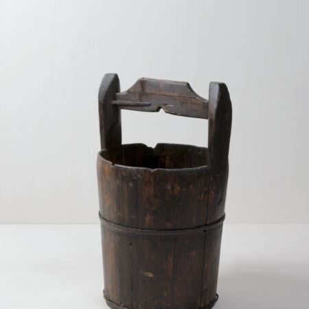 chinese wooden water buckets, wooden vases, vintage decoration for rent. wooden bucket