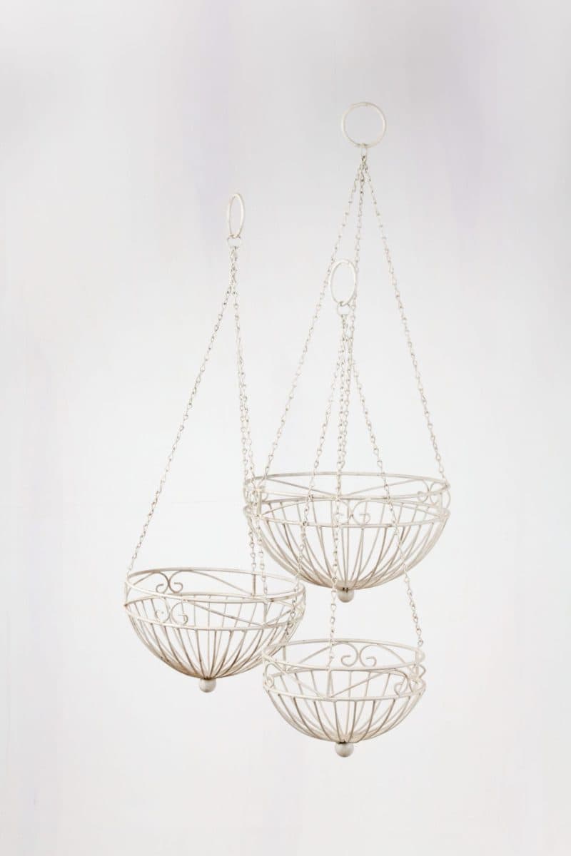 Metal baskets, hanging baskets, event decoration, flowers, plants