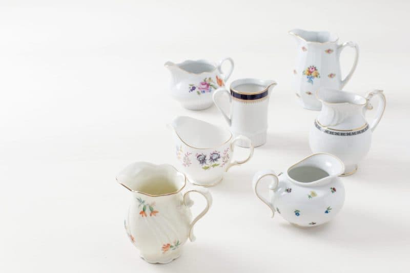 Mismatching style milk jug for hire, vintage tableware