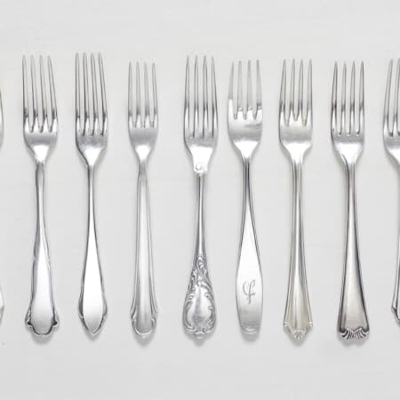 vintage silver cutlery. tableware rental antique silverware.
