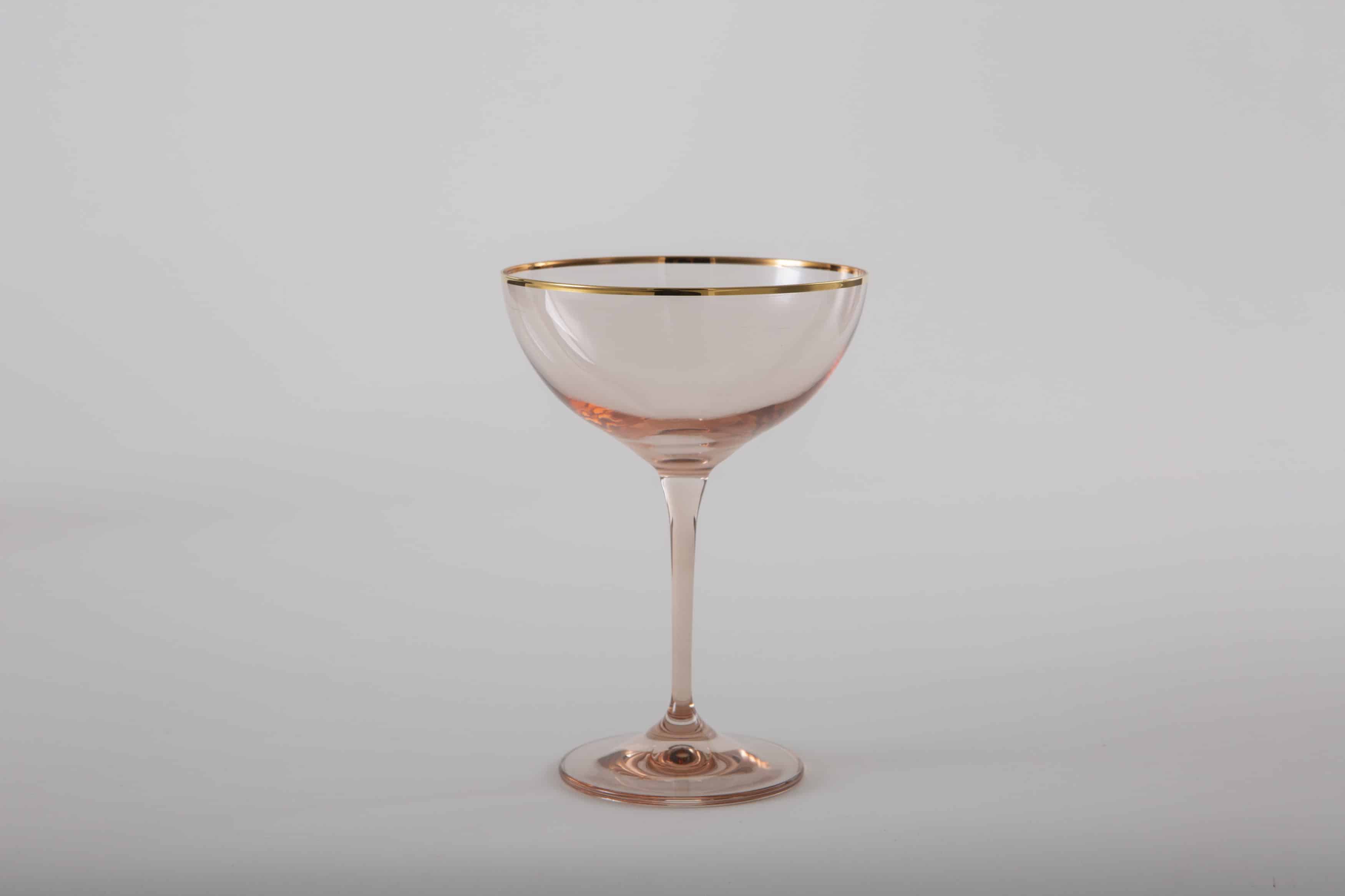 Champagnerschale, rose, Hochzeitstafel, mieten, Goldrand
